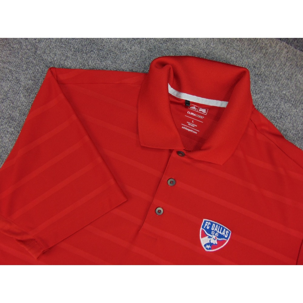 FC Dallas Polo Mens Large Adidas ClimaCool Red Striped Soccer Sporty Gorpcore